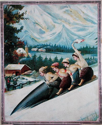 Tourists Toboganning by School Swiss