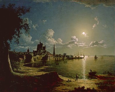 Moonlight Scene, Southampton, 1820 by Sebastian Pether