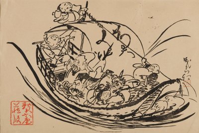 Woodblock Print - Takarabune, c19th century by Shigematsu Enrosai