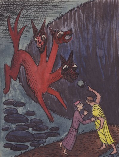 Dante and Virgil with three-headed monster, 1951 by Shirley Markham