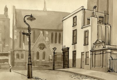Lamppost and Church, c1951 by Shirley Markham