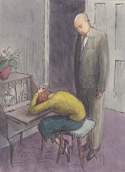 Man Standing Over Cowering Woman by Shirley Markham