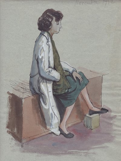 Seated Woman in White Coat, 1952 by Shirley Markham