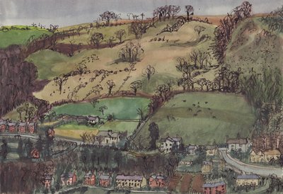 Village and fields by Shirley Markham