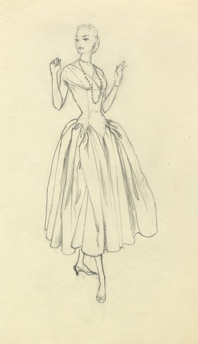 Woman in narrow-waisted dress, c1952 by Shirley Markham