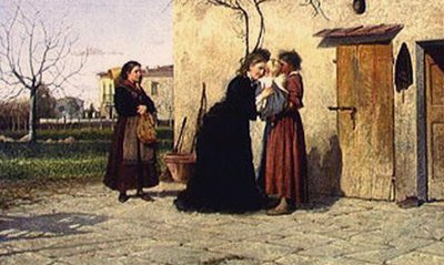Visiting the little girl by Silvestro Lega