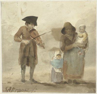Street Musician with Woman and Children by Simon Andreas Krausz
