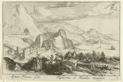 Mountain Landscape with Buildings by Simon Frisius