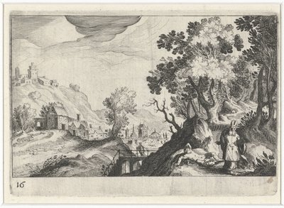 Hilly Landscape with the Good Samaritan by Simon Frisius