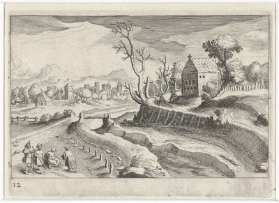 Hilly Landscape with a Chapel by Simon Frisius