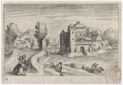 River Landscape with a Castle (Southern European Landscapes, Topographia Variarum Regionum) by Simon Frisius