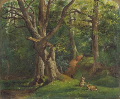Woodland Scene with Rabbits by Sir Hubert von Herkomer
