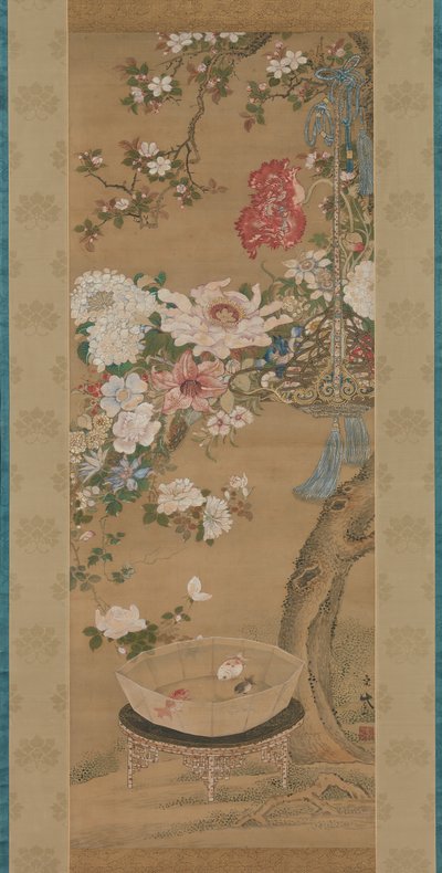 Flowers and Goldfish, 18th century by So Shizan