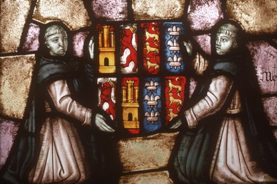 Monks holding a coat of arms by Spanish School
