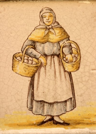Tile depicting a peasant woman by Spanish School