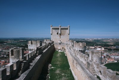 View of the castle walls and keep by Spanish School
