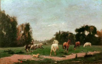 Horses Frolicking in the Meadow by Stanislas Lepine