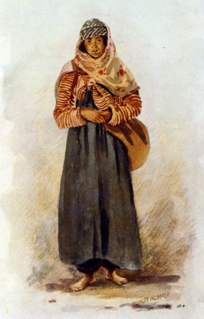 Illustration depicting a Syrian peasant woman by Stanley Inchbold