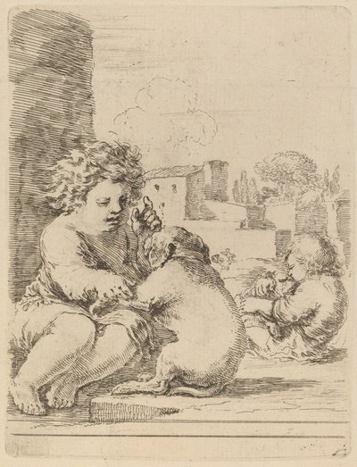 Child Playing with a Dog by Stefano della Bella