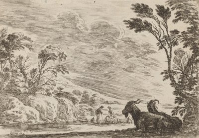 Two Goats Lying Down by Stefano della Bella