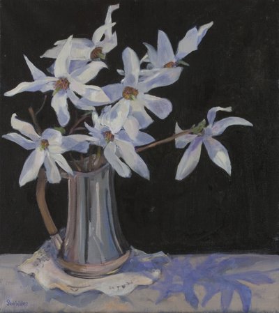 White Magnolias in Silver Jug, 2019 by Sue Wales