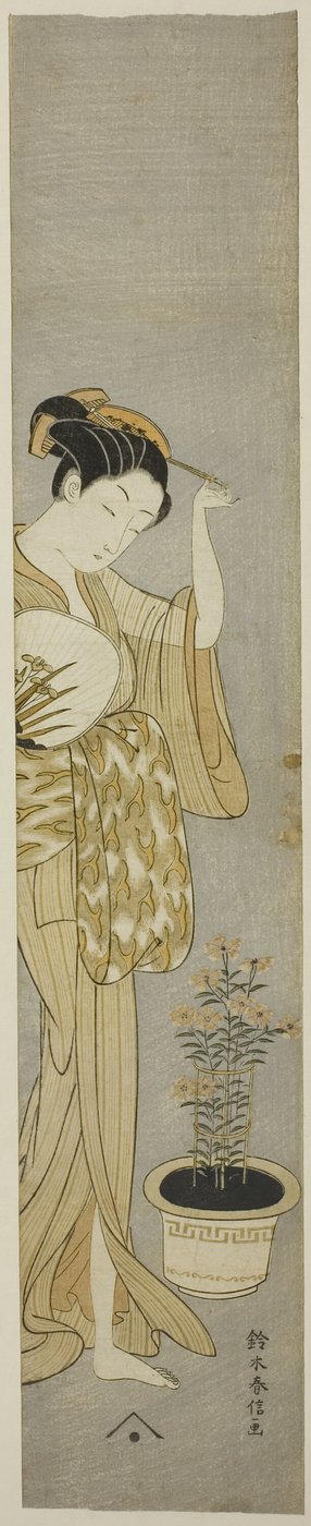 Beauty Adjusting Her Hairpin by Suzuki Harunobu