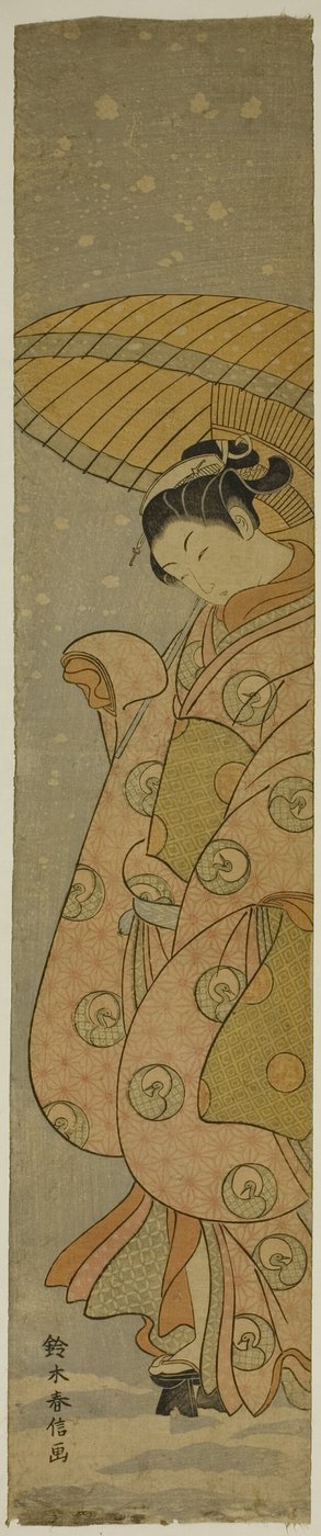 Beauty Under an Umbrella in the Snow by Suzuki Harunobu