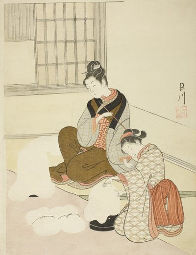 Evening Snow on a Floss Shaper by Suzuki Harunobu