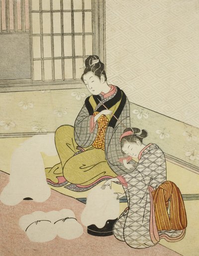 Evening Snow on a Floss Shaper by Suzuki Harunobu