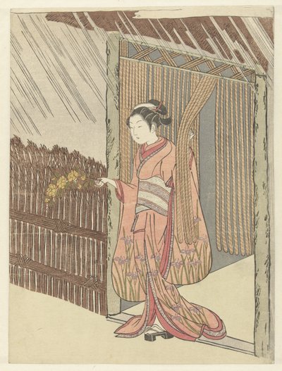 Girl with a Yamabuki Branch in Hands by Suzuki Harunobu
