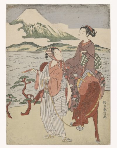 Smoking Man and Woman on Horseback by Suzuki Harunobu