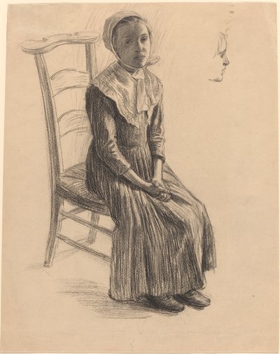 Seated Girl in Peasant Costume by Swiss 19th Century