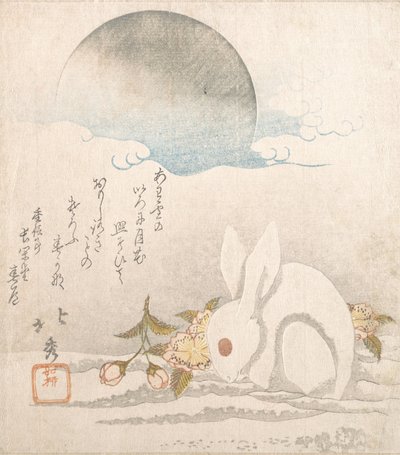 Moon, White Hare in Snow, Probably 1819 by Taisosai Hokushu