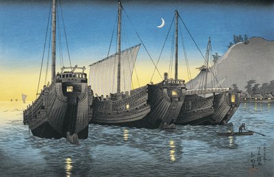 Junk ships in the sea by Takahashi Shotei
