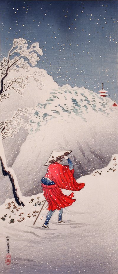 Snow-Covered Evening on a Mountain Path by Takahashi Hiroaki