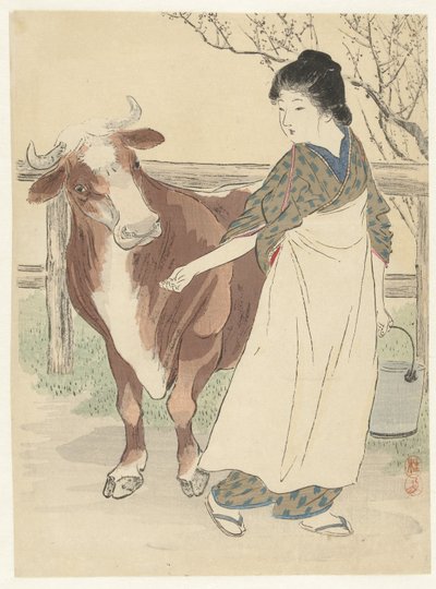 Milkmaid with Cow by Takeuchi Keishū