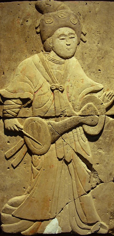 Stele depicting a musician by Tang Dynasty Chinese School