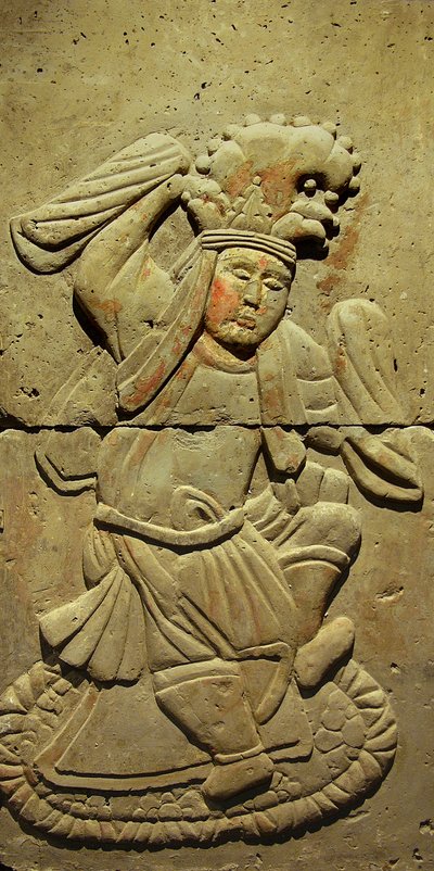 Stele depicting a musician by Tang Dynasty Chinese School