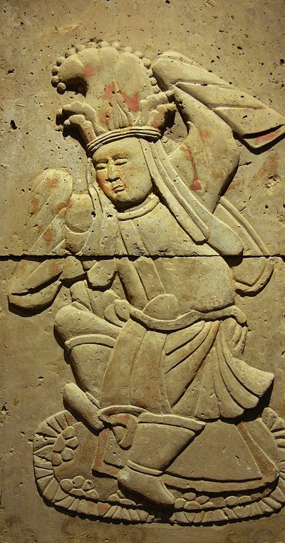 Stele depicting a musician by Tang Dynasty Chinese School