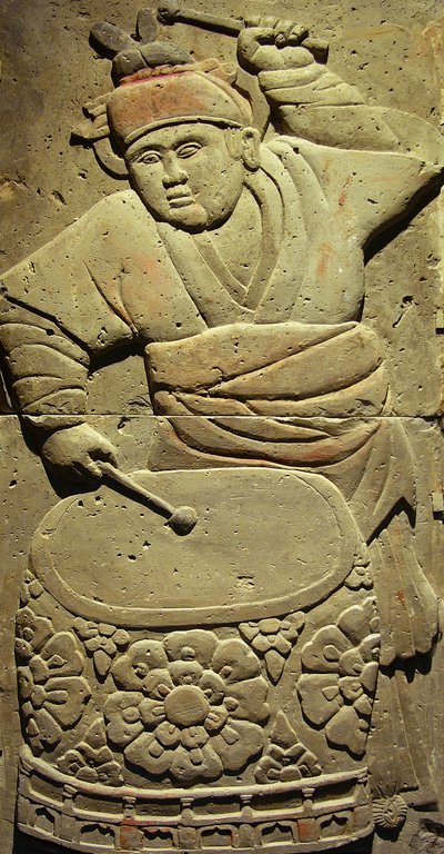 Stele depicting a musician by Tang Dynasty Chinese School