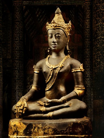 Lanna Buddha adorned with regalia by Thai School