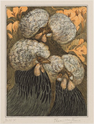 Three Crested Chickens by Theo van Hoytema (signed by artist)