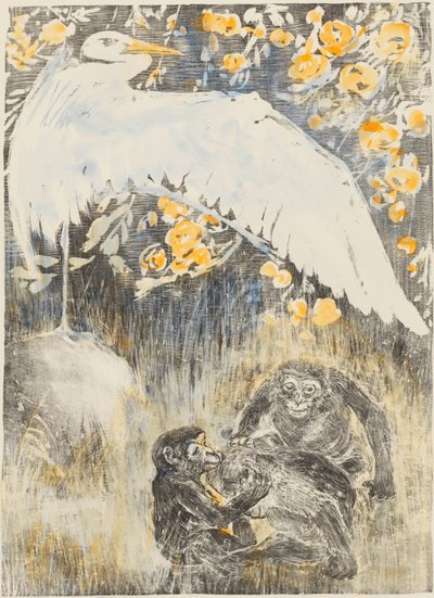 Heron with Three Monkeys by Theo van Hoytema