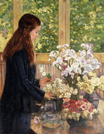 Young Girl with Vases of Flowers by Théo van Rysselberghe