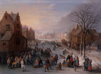 A Wintertownscape with numerous Figures by Theobald Michau