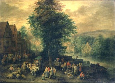 Wooded Landscape with Peasants, Wagons and Cattle by Theobald Michau