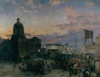 Washington Street, Indianapolis at Dusk by Theodor Groll