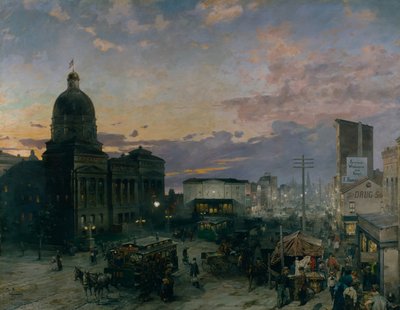 Washington Street, Indianapolis at Dusk by Theodor Groll