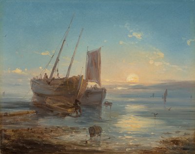 Boats on the Beach at Low Tide by Theodore Gudin