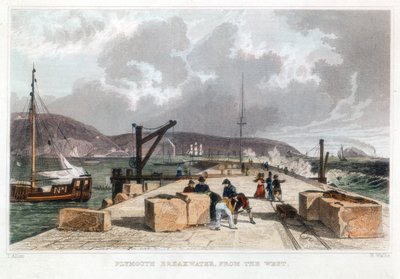 Plymouth Breakwater from the West, 1829 by Thomas Allom